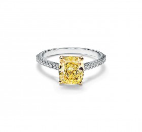 蒂芙尼订婚钻戒铂金铺镶钻石戒圈镶嵌黄钻订婚钻戒 戒指