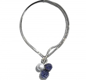 蒂芙尼 铂金镶嵌圆形南洋珍珠，定制切割蓝宝石及混合切割钻石项链 项链