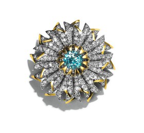蒂芙尼 铂金及18K黄金镶嵌圆形海蓝宝石及圆形明亮式钻石花朵造型胸针 胸针