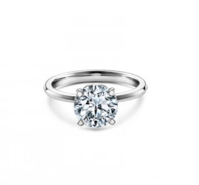 蒂芙尼订婚钻戒铂金镶钻戒圈镶嵌圆形明亮式切割钻石订婚钻戒 戒指