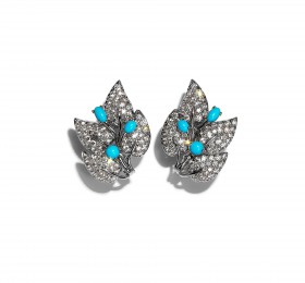 蒂芙尼BLUE BOOK高级珠宝JEAN SCHLUMBERGER铂金镶嵌绿松石及钻石花架造型耳环 耳饰