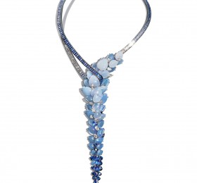 蒂芙尼 铂金镶嵌手工雕刻蓝玉髓，蓝宝石及钻石项链 项链