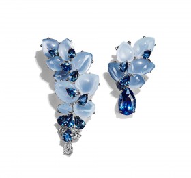 蒂芙尼 铂金镶嵌未经优化处理蓝宝石，手工雕刻蓝玉髓与乳白色石英，蓝宝石及钻石耳环 耳饰