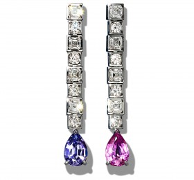 蒂芙尼 铂金镶嵌未经优化处理紫色蓝宝石，未经优化处理粉色蓝宝石及钻石耳环 耳饰
