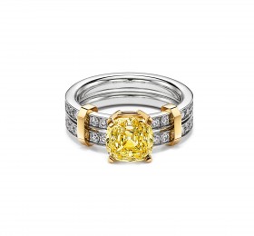 蒂芙尼TIFFANY EDGE系列铂金及18K黄金镶嵌浓彩黄钻及钻石戒指官方图