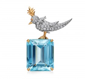 蒂芙尼SCHLUMBERGER™高级珠宝黄金及铂金镶嵌海蓝宝、钻石和粉红色蓝宝石“石上鸟”胸针 胸针