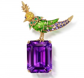 蒂芙尼SCHLUMBERGER™高级珠宝Rainbow Bird on a Rock “石上鸟”胸针