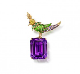 蒂芙尼SCHLUMBERGER™高级珠宝Rainbow Bird on a Rock “石上鸟”胸针官方图