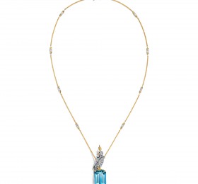 蒂芙尼SCHLUMBERGER™高级珠宝铂金及18K黄金镶嵌海蓝宝石，钻石及粉色蓝宝石”石上鸟”吊坠 吊坠