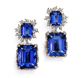 蒂芙尼BLUE BOOK高级珠宝2023 BLUE BOOK铂金及18K黄金镶嵌坦桑石及钻石耳环 耳饰