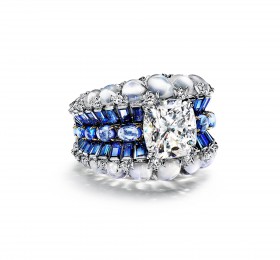 蒂芙尼 铂金及18K黄金镶嵌钻石，蓝宝石，坦桑石及月光石戒指 戒指