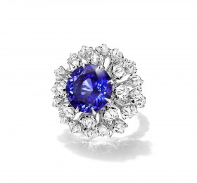 蒂芙尼BLUE BOOK高级珠宝2023 BLUE BOOK 18K白金镶嵌一颗重逾11克拉的坦桑石及钻石戒指官方图