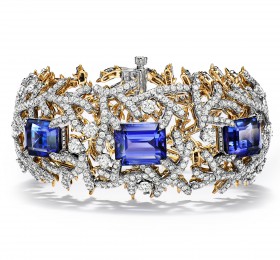 蒂芙尼BLUE BOOK高级珠宝2023 BLUE BOOK铂金及18K黄金镶嵌总重逾25克拉的坦桑石及钻石手镯 手镯
