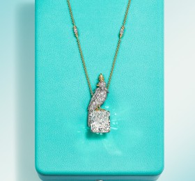 蒂芙尼史隆伯杰系列铂金及18K黄金镶嵌一颗重逾20克拉的钻石，粉色蓝宝石及钻石“石上鸟”项链官方图