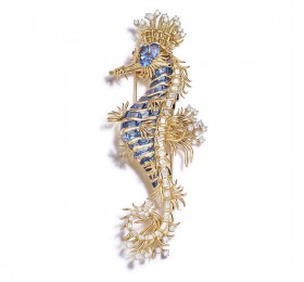 蒂芙尼史隆伯杰系列18K黄金及铂金镶嵌蓝宝石及钻石胸针官方图