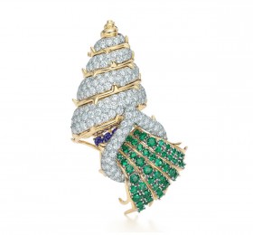 蒂芙尼史隆伯杰系列铂金及18K黄金镶嵌祖母绿, 蓝宝石及钻石胸针 胸针
