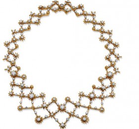 蒂芙尼史隆伯杰系列18K黄金及铂金镶钻花朵与星星造型项链官方图