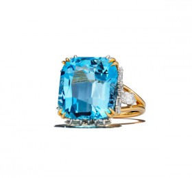 蒂芙尼史隆伯杰系列18K黄金及铂金镶嵌海蓝宝石及钻石戒指 戒指