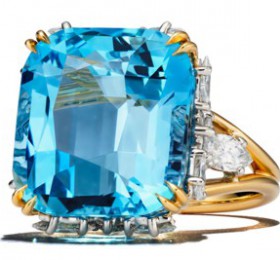 蒂芙尼史隆伯杰系列18K黄金及铂金镶嵌海蓝宝石及钻石戒指官方图
