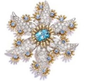 蒂芙尼史隆伯杰系列铂金及18K黄金镶嵌海蓝宝石及钻石海星胸针官方图