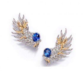 蒂芙尼史隆伯杰系列18K黄金及铂金镶嵌未经优化处理蓝宝石及钻石珊瑚造型耳环 耳饰
