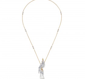 蒂芙尼 18K玫瑰金及铂金镶嵌香槟色巴洛克天然野生珍珠，香槟色钻石，钻石及红宝石胸针 胸针