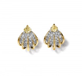 蒂芙尼 18K黃金及鉑金鑲嵌總重逾2克拉的濃彩黃鉆及鉆石耳環 耳飾