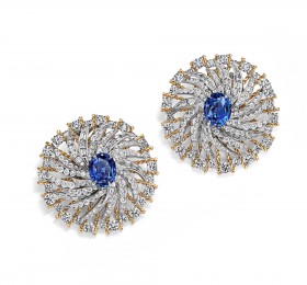 蒂芙尼BLUE BOOK高级珠宝铂金及18K黄金镶嵌总重逾9克拉的未经优化处理蓝宝石及钻石耳环 耳饰