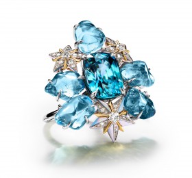 蒂芙尼BLUE BOOK高级珠宝铂金及18K黄金镶嵌蓝色锆石，海蓝宝石，珍珠母贝及钻石戒指 戒指