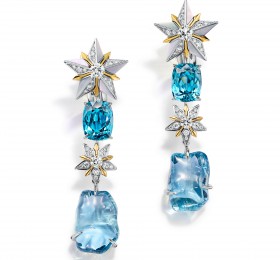 蒂芙尼BLUE BOOK高级珠宝铂金及18K黄金镶嵌总重逾8克拉的未经优化处理斯里兰卡蓝宝石，星光蓝宝石及钻石耳环 耳饰