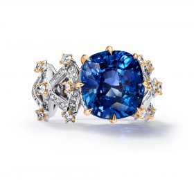 蒂芙尼BLUE BOOK高级珠宝铂金及18K黄金镶嵌一颗重逾10克拉的未经优化处理斯里兰卡蓝宝石及钻石戒指 戒指