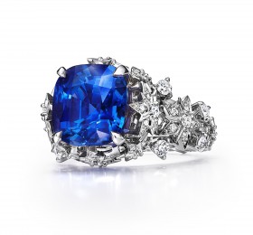 蒂芙尼BLUE BOOK高级珠宝铂金镶嵌一颗重逾7克拉的未经优化处理斯里兰卡蓝宝石及钻石戒指 戒指