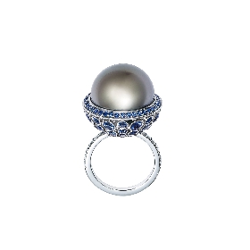 蒂芙尼MASTERPIECES PRISM系列铂金镶嵌大溪地珍珠和蓝色蓝宝石戒指