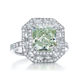 蒂芙尼BLUE BOOK高级珠宝铂金镶嵌绿钻戒指