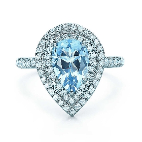蒂芙尼TIFFANY SOLESTE海蓝宝石和钻石戒指