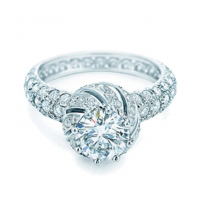 蒂芙尼SCHLUMBERGER™高级珠宝铂金镶钻戒圈镶嵌花蕾式圆形明亮式切割钻石订婚钻戒