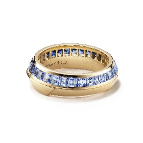 蒂芙尼BLUE BOOK高级珠宝2019 Blue Book 18K黄金镶嵌方形蓝宝石及方形钻石戒指