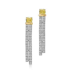 蒂芙尼TIFFANY EDGE系列铂金及18K黄金镶嵌浓彩黄钻及钻石耳环