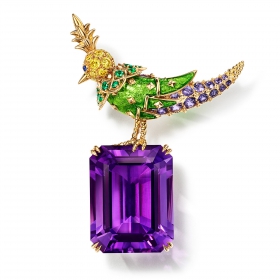 蒂芙尼SCHLUMBERGER™高级珠宝Rainbow Bird on a Rock “石上鸟”胸针