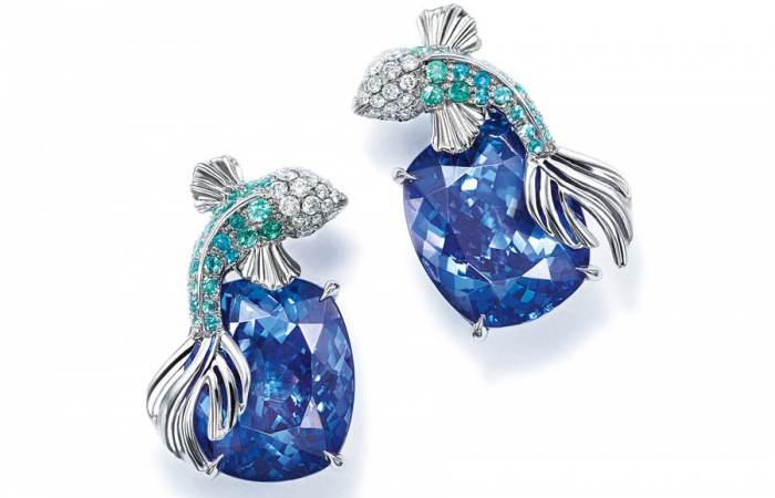 蒂芙尼BLUE BOOK高级珠宝坦桑石海洋生物造型耳环