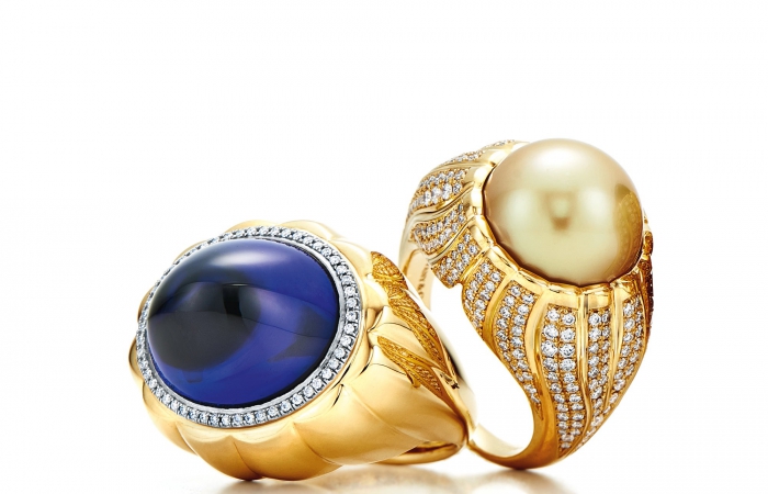 蒂芙尼BLUE BOOK高级珠宝18k金镶嵌钻石及金色南洋珍珠戒指