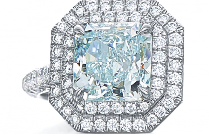 蒂芙尼BLUE BOOK高级珠宝铂金镶嵌蓝绿钻石戒指
