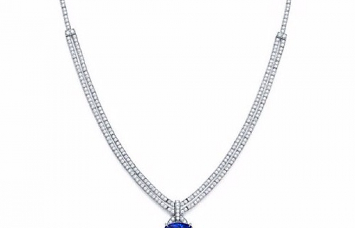 蒂芙尼铂金镶嵌蓝宝石和钻石项链