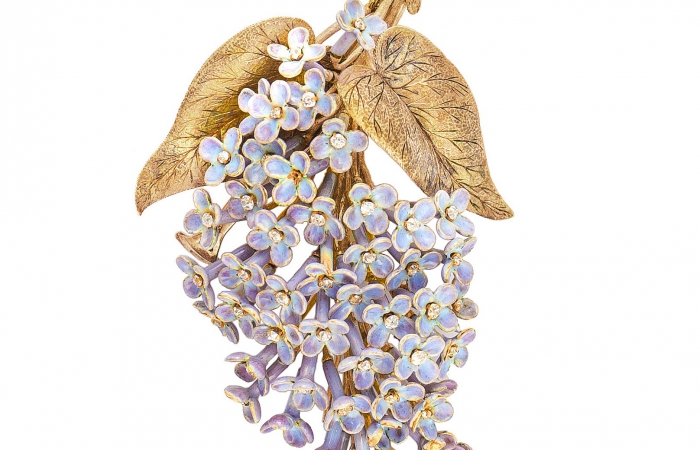 蒂芙尼古董珍藏黄金镶嵌珐琅和钻石胸针