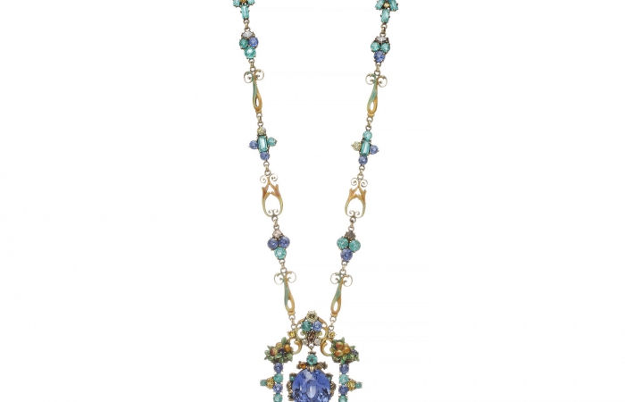 蒂芙尼古董珍藏18K黄金镶嵌蓝宝石、珐琅及彩色钻石