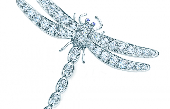 蒂芙尼铂金镶钻蜻蜓造型胸针