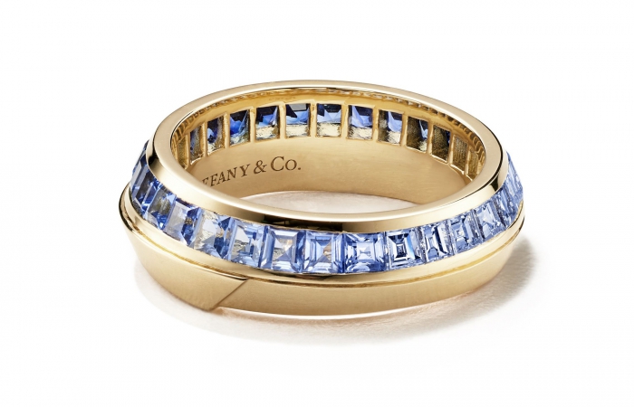 蒂芙尼BLUE BOOK高级珠宝2019 Blue Book 18K黄金镶嵌方形蓝宝石及方形钻石戒指