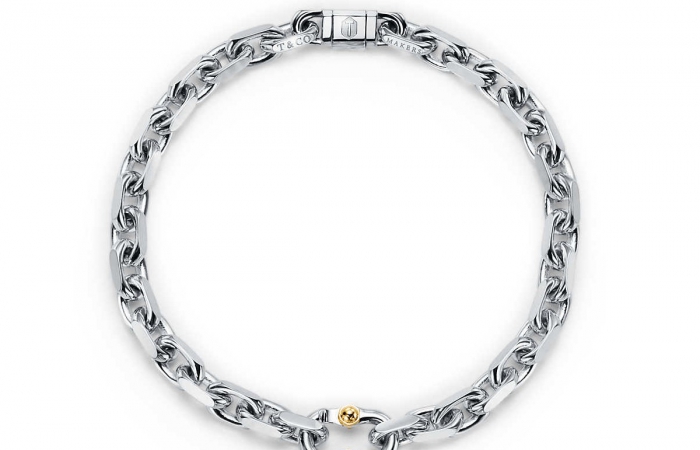 蒂芙尼男士配飾純銀和 18K 黃金窄式鏈結式手鏈