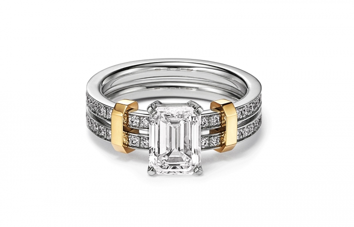 蒂芙尼TIFFANY EDGE系列铂金及18K黄金镶钻戒指