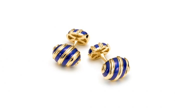 蒂芙尼SCHLUMBERGER™高级珠宝18K黄金镶嵌蓝色珐琅橄榄造型袖扣
